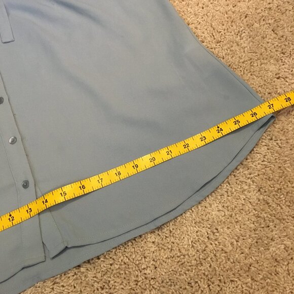 Pale Periwinkle Blue Bow Collar Bell Sleeve Button Down Evelina Blouse - Picture 14 of 16